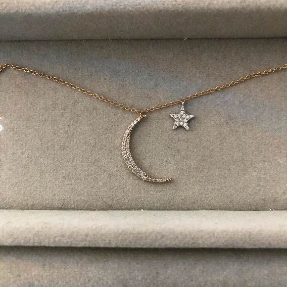 Meira T 14K Rose Gold Diamond Moon Star Necklace - Picture 2 of 15